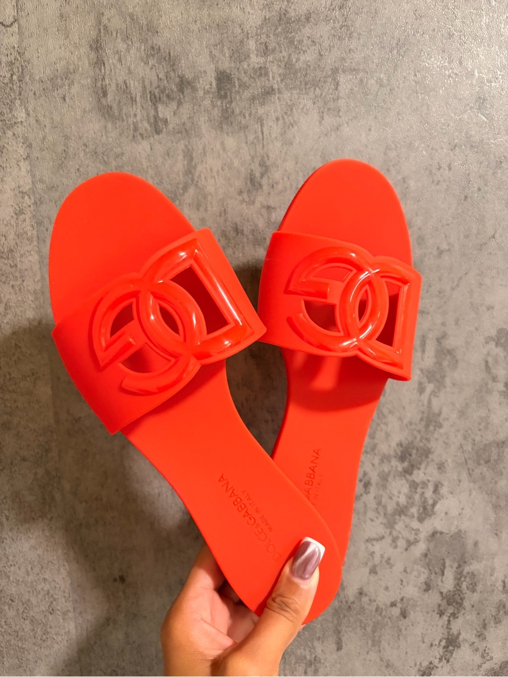 Dolce & Gabbana Bright Orange Logo Jelly Slide Sandals